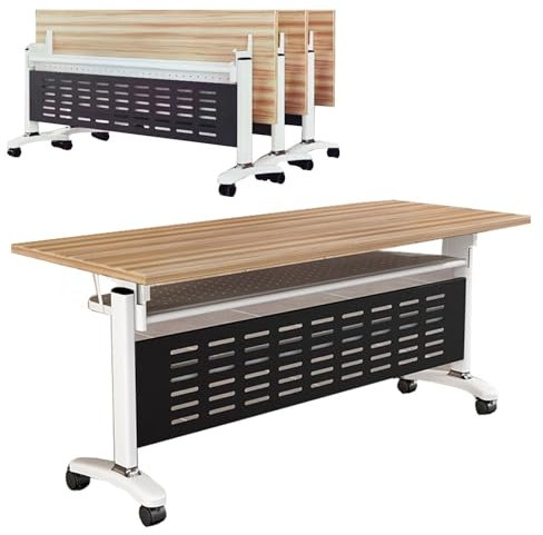 Konferenztisch Klappbarer Computertisch für Das Homeoffice, Klappbarer Schreibtisch mit Holzmaserung, Rechteckig, Mobiler Konferenztisch für Schulungen, Metallrahmen(L 120cm(47) x W 60cm(24))
