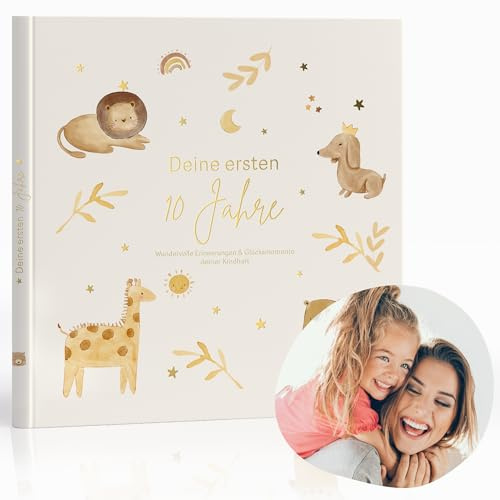 MeinBaby123® Kinderalbum Deine ersten 10 Jahre hochwertig vergoldet, Erinnerungsalbum, Geschenk zur Geburt, Fotoalbum Kinder, Tagebuch Kinder, Album Erinnerungsbuch, Geschenk Kind