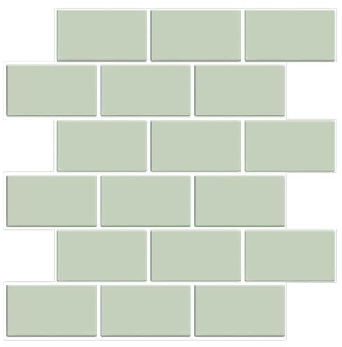 WoStick Klebefliesen Küche, Grüne Fliesenaufkleber 10 Bögen, Dickere Küchenrückwand Selbstklebend, Spritzschutz-Fliesen für Küche, 30,5 x 30,5 cm