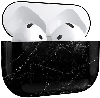 MyGadget Funda Hardcase Compatible con Apple AirPods 4 [ 2024 ] - Dust Skin Case Anti arañazos - Carcasa de Plástica para Auriculares - Estuche Marmól Negro