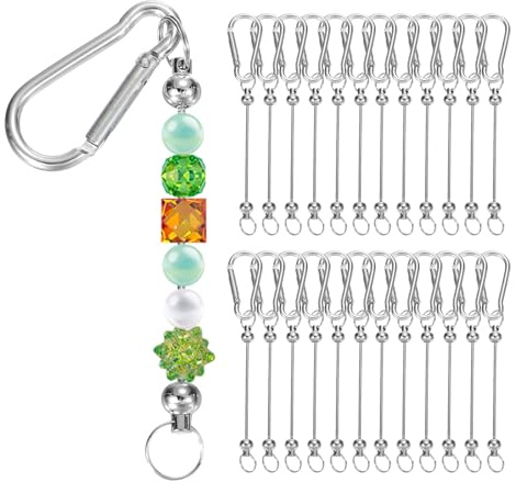 PATIKIL 24 Pcs Beadable Keychains Bars, Metal Beaded Keychain Blanks Bulk Making Supplies Kit with Snap Hook for Pendant DIY Art Crafts, Silver Tone
