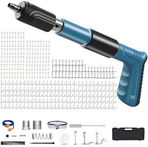 Nagelpistole,Beton Nagelpistole,Tragbare Manuelle Schalldämpfer Wand Nagelpistole,Nail Gun mit 300 pcs Rund Nagel(7.3mm),5 Gänge Verstellbare,Ausgestattet mit Werkzeugsatz für Deckenwandanker,Hauswand