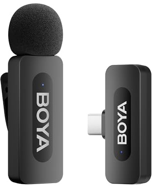 BOYA BY-V10 Drahtloses Lavalier Mikrofon, 100m Reichweite, kompatibel mit Android, iPhone 15/16 Serie, ideal für mobiles Aufzeichnen, Podcasting und soziale Medien Apps wie YouTube und TikTok.