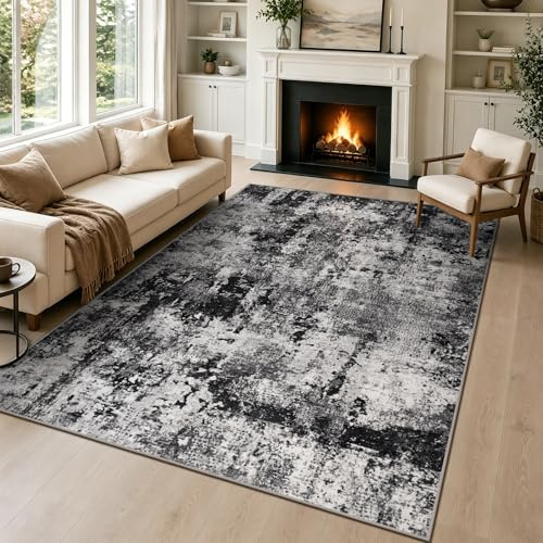 Capslpad svart abstrakt område matta 120 x 180 cm modern kort lugg mjuk falsk ull vardagsrumsmatta tvättbar inomhusmatta halkfri minimalistisk golvmatta mattor för vardagsrum sovrum kontor kök dekor