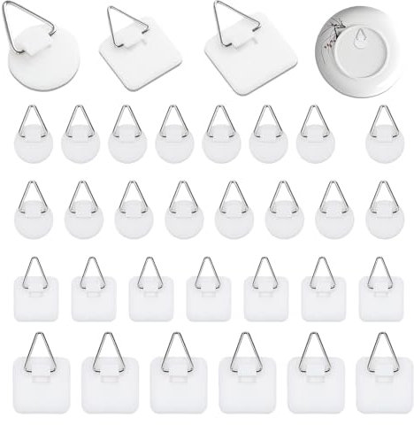 Xmart 42 Pezzi Ganci Adesivi per Quadri Bianco 32 mm 25 mm 22 mm Ganci Autoadesivi Invisibili usi Multipli Gancio Adesivo usi Multipli per Cornici Portafoto Decorazioni Quadri Piatti