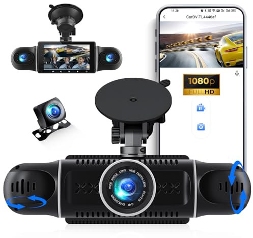 4 Canaux Dashcam, 360° Avant Arrière Intérieur Gauche Droite, Caméra de Voiture avec Contrôle APP, Vision Nocturne IR, Enregistrement en Boucle, Capteur G, Aide au Stationnement, Surveillance