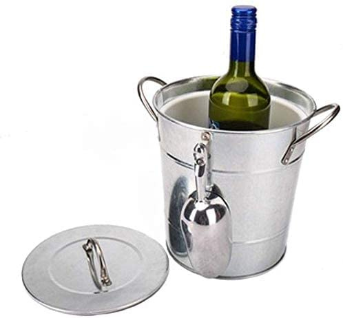 Cylindrical Ice Bucket with Thermal Padded PVC Barrel Container and Ice Shovel/Scoop Party Cooler with Lid Galvanized Steel Household Bar Beer Champagne Beer Wine Ice Bucket Utensils Ice Bucket