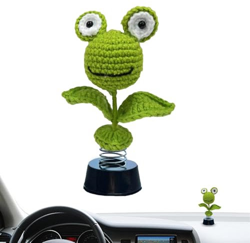 SVCEQZE Crochet Shaking Car Decorations, Crochet Car Decorations, Fun Knitted Bobblehead, Crochet Sunflower Gadgets Car Decor, Crochet Car Aesthetic Accessories