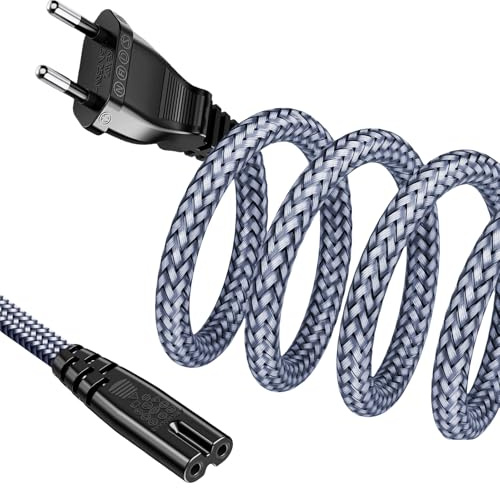 Stromkabel 2 Polig, Netzkabel 3m Stromkabel, Strom Kabel (CEE 7/16 auf C7), Typ C Eurostecker mit VDE, Nylon-Geflecht Kleingerätekabel für TV, PS3/PS4/PS5/ Xbox Serie X/S, Blu-ray