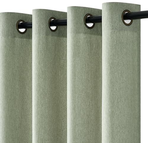 Topfinel Gardinen mit Ösen Wohnzimmer Vorhänge Leinenoptik Halbtransparent Licht Filtern Vorhang 2er Set H 225 x B 140 cm Boho Leinenvorhang für Schlafzimmer Balkontür, Salbeigrün