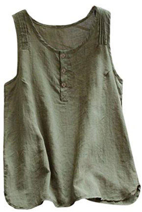 Tank Top Damen Sommer Leinen Top Locker mit Knöpfen Trägertop Lässiges Weich Ärmellos Oberteile Rundhals Einfarbig Blusentop Casual Achselshirts Sommertop Damentop