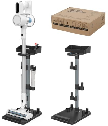 Portek Cordless Vacuum Stand, Height-Adjustable Stick Vacuum Standing Dock Station, 7 Accessory Holders Attachments Organizer and Storage Box (Max. 1.8 Vac Wand)