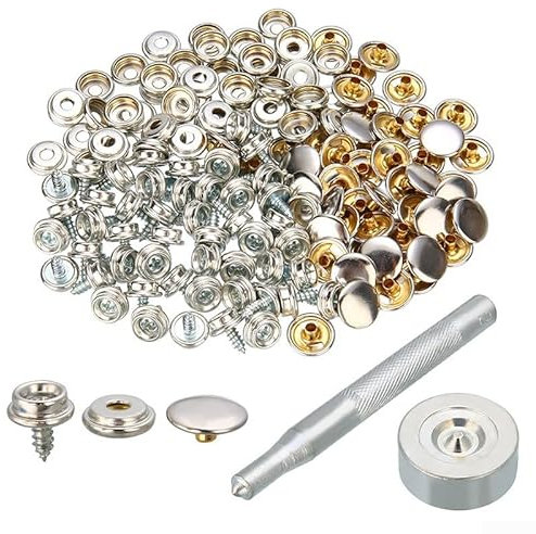 Kit di riparazione con chiusura a scatto in acciaio inox, 152 pezzi, per coperture di barche, tende da sole, mobili da esterno, tende e molto altro ancora