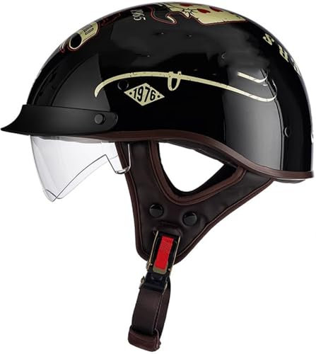 Casco Moto Vintage, Motorino Open Faced Motorcycle Helmet Casco Demi-Jet Vintage Casco Scooter Casco Scodella Estivo Omologato DOT/ECE Con Con Visiera Antigraffio Per Uomini Donne 8,M