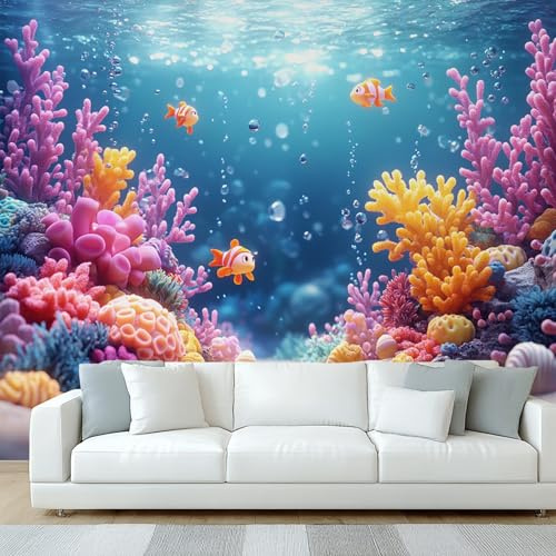 Generisch Tapete Unterwasserwelt Wohnzimmer Schlafzimmer, Fototapete Meeresboden Unterwasser Wand Deko, Wallpaper, Wandtapete, Mustertapete, vliestapete, 450 x 315 cm
