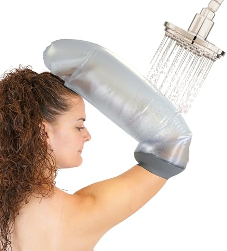 BLJ® Protezione per gesso braccio corto adulto per doccia - Custodia per gesso impermeabile, flessibile e riutilizzabile per uso quotidiano + borsa per riporre con cerniera.