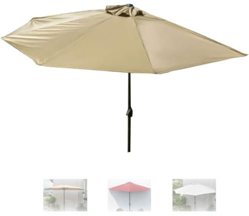 ZIUSFAC Halber Sonnenschirm Terrassenschirm 3/2.7m Sonnenschirm Halbrund Gartenschirm Mit Handkurbel Balkonschirm UV-Schutz Marktschirm Für Terrasse Poolbereich(Khaki,270cm/8.9ft)