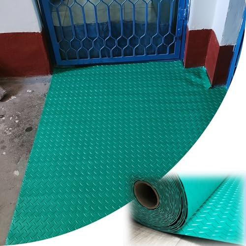 Rouleau de revêtement de sol en caoutchouc commercial/résidentiel – Petit tapis de plaque diamant en caoutchouc imperméable, revêtement de sol de garage, 1 x 2,7 m – Tapis en caoutchouc vert durable