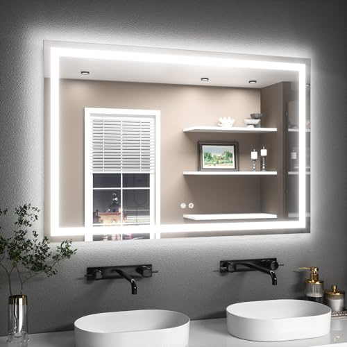 TETOTE Badspiegel mit Beleuchtung 120x80cm, Badezimmerspiegel Beleuchtet Beschlagfrei Badezimmer Wandspiegel Ohne Rahmen Bad Spiegel mit Led Touch-Schalter, 3 Lichtfarben Dimmbar Speicherfunktion