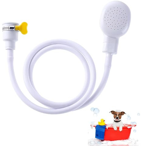 Wjelet Pet Portable Shower Attachment for Bath Taps, Bath Single Tap Shower Head with 1.3M Hose with Fit Clamp, for Pet Bathing, and Kitchen Sink Use