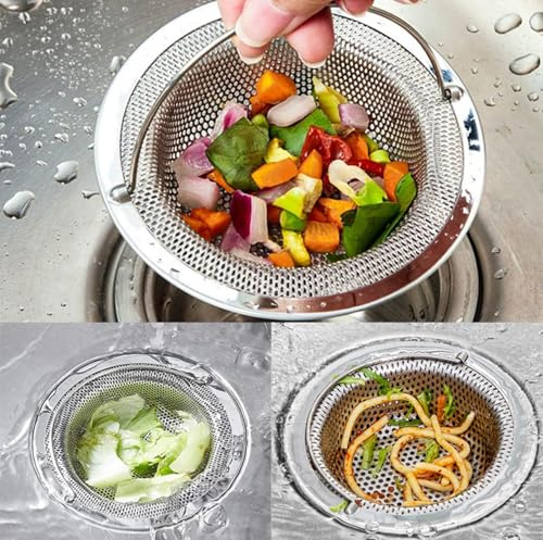 UQMIQURA 2 Stück Abflusssieb Edelstahl, Sieb für Spülbecken mit Griff, Abflusssieb Küchenspüle, Spülbecken Sieb Verstopfungsschutz Küche Abfluss Spüle - 11 x 8 x 2 cm