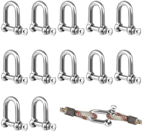 12pcs M5 D Shackle, 304 Small Stainless Steel Shackles for Camping,Climbing | Silver 3/16 5mm, Load Capacity: 0.16 Tonnes,Secure Connection, Corrosion-Resistant & Durable,Fit Load-Bearing Applications