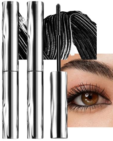 2PCS Iron Wand Mascara,Metal Wand Black Mascara,4D Curling Liquid Lash Extensions,Length Eyelash Iron,Volumising Lengthening,Long Lasting, No Flaking,Clump-Free,for Sensitive Eyes