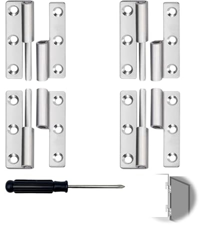 4 Stück Abnehmbares Scharnier, 304 Edelstahl Scharniere mit Schrauben Schraubendreher 64×36×2 mm Abnehmbare Türscharniere Scharnierband für Möbel Schrank Klapptisch Holzkiste Fen(2 Links+2 Rechts)