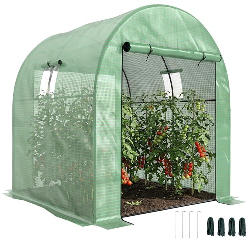 Outsunny Serre de Jardin Serre Tunnel de Jardin 3,24m² PE Haute densité 135 g/m², avec 2 Portes zippées enroulables 2 fenêtres en Maille, pour Toutes Saisons, 180 x 180 x 200 cm, Vert