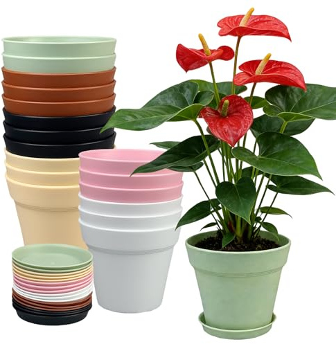 ZBXSNK 18 Pcs Plant Pots Indoor Colorful, 10cm Plastic Small Plant Pots with Drainage Holes & Tray, Modern Decorative Mini Flower Pot for Succulent, House Plants and Outdoor Garden