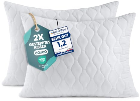 Utopia Bedding Kopfkissen 60x80 cm 2er Set Kissen für Bett und Dekokissen | Weiß gesteppter Kissenbezug Kissenfüllung Zierkissen Sofakissen Mikrofaser bezug Polyester Füllung Prall gefüllt für Komfort