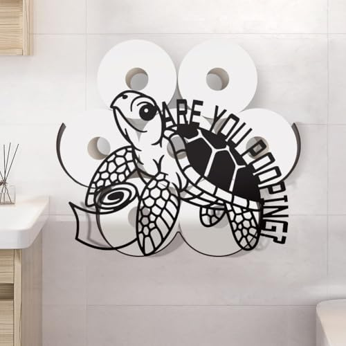 WADORN Sea Turtle Metal Toilet Paper Holder, Tortue l'océan Noir métal décoratif Stockage Papier Toilette pour 8 Rouleaux supplémentaires Funny Decor Freestanding Wall Mounted Organizer pour Toilette