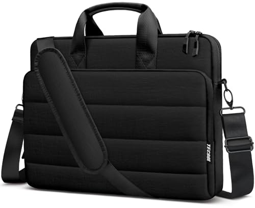 TECOOL 17 Zoll Laptoptasche, Schultertasche Aktentasche Puffy | für 17-17,3 Zoll Lenovo Acer Dell HP Laptop Notebook Tasche Wasserdicht Umhängetasche - Schwarz