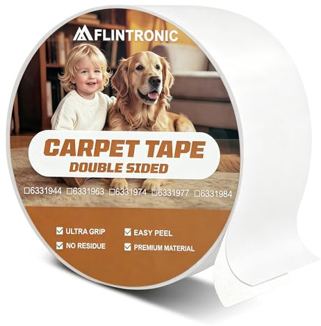 flintronic Dubbelsidig tejp, 50 mm × 10 m läggningstejp extra starkt lim, matttejp för golvbeläggningar, tygförstärkt för limning av matt- och PVC-golvbeläggningar, vit
