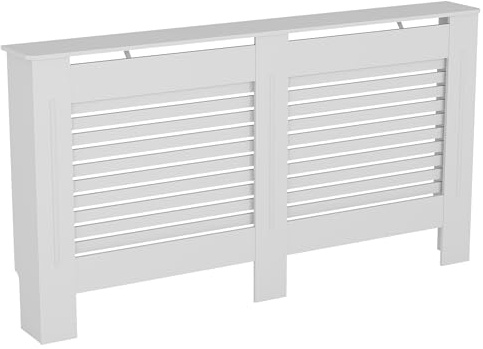 Vida Designs Milton Radiator Cover White - Large - Modern Horizontal Slat Design For Optimal Heat Circulation - H82xW152xD19cm - Painted MDF Cabinet Ideal For Living Room & Hallway