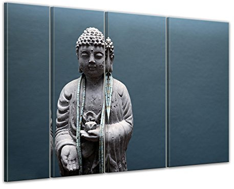 Bilderdepot24 Keilrahmenbild Buddha VI - 180x120 cm quer mehrteilig Keilrahmenbilder Bilder als Leinwanddruck Fotoleinwand Geist & Seele - Steinbuddha vor blauen Hintergrund
