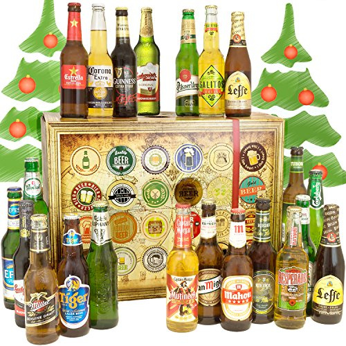 Geschenk für Männer BIERE DER WELT 24x Biere Geschenkbox International | Bier-Geschenkset mit 24 Flaschen aus aller Welt, inklusive 104-seitigem Bierbuch, Bewertungsbogen und Geschenkkarten