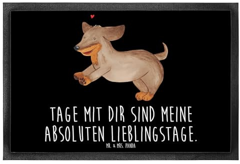 Mr. & Mrs. Panda 60 x 90 cm Fußmatte Hund Dackel - Geschenk, Sprüche, Happy Dog, Fußmatte außen wetterfest, Haustier, süß, Tierliebhaber, Dachshund,
