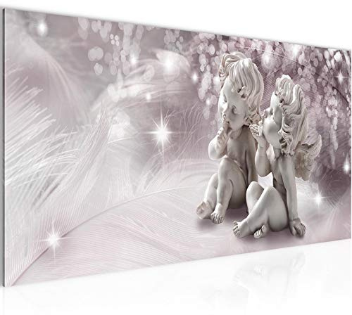 Runa Art Wandbild Engel 1 Teilig 100 x 40 cm Modern Bild auf Vlies Leinwand Abstrakt Feder Wohnzimmer Schlafzimmer Rosa 025012b