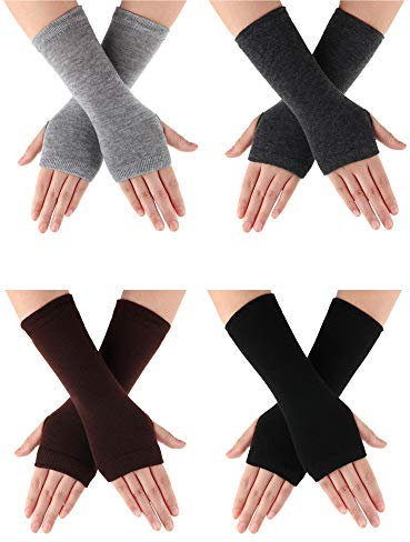 SATINIOR 4 Paar Fingerlose Handschuhe für Handgelenk mit Daumenloch Warme Unisex Kaschmirhandschuhe (Farbe Set 4)