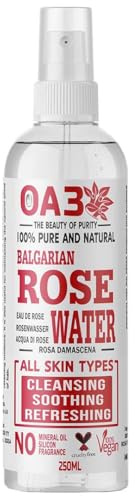 100% Pure OA3 Organic Rose Water Spray - Bulgarian Rosa Damascena Hydrolat for Facial Hydration, Hair Conditioning & Skin Revitalization - Face Toner, Condition Hair & Scalp