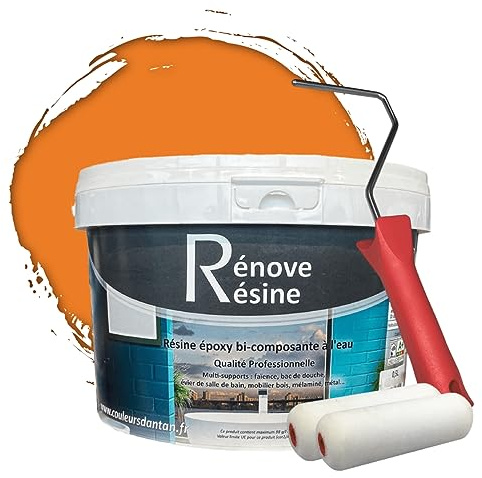 COULEURS D ANTAN Peinture Résine multisupport Intérieur pour Faïence, Carrelage, Douche, Baignoire 5m² - RAL 2011 Orangé foncé + Kit d'application OFFERT