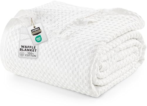 Utopia Bedding Manta Tipo Gofre De Algodón De 300 gsm (Blanco - 228x182 cm), Edredón Suave, Ligero Y Transpirable para Todas Las Estaciones