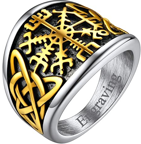 FaithHeart Viking Style Fingerring Personalisierter Vegvisir Fingerring Retro Siegelring Kompass Ring mit Keltischer Knot Herren Männer Fingerring für Weihnachten Geburtstag