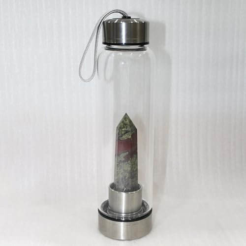 SAHKGYE Bottiglia d'Acqua in Cristallo Bacchetta di Cristallo di Quarzo Naturale Decorata Obelisco di Cristallo Reiki con Punto Elisir Curativo della Bottiglia d'Acqua Infusa con Gemme