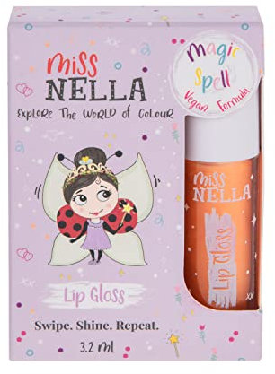 Miss Nella Magic Spell Lip Gloss, Peach hydrating children Lip Gloss, watermelon scent, gentle on the skin. gives a sheer kiss of colour, with extra shine.
