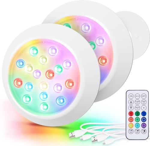 LyLmLe Faretto LED Ricaricabile, Luci Piscina Sommergibili RGBW IP68 Impermeabili con Telecomando, Fino a 40 Ore, 15cm Luci Magnetiche Subacquee Colore per Piscina Fuori Terra Interrate, Hottub 2Pack