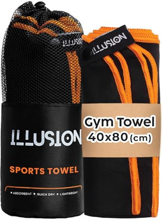 illusion Small Microfibre Gym Towel for Active Sports (40x80cm) - Lightweight Quick Dry Towel - Ideal for Cardio, Cycling, Strength Training, Yoga, and Running, Perfect for Athletes Training Outdoors