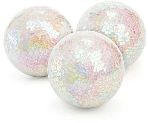 TOPZEA Set of 3 Decorative Balls, 4 Inch Glass Mosaic Orbs Sphere Bowl Fillers, Coffee Table Centerpiece Ball Ornaments for Living Room, Christmas, Holiday Party, White Home Decor