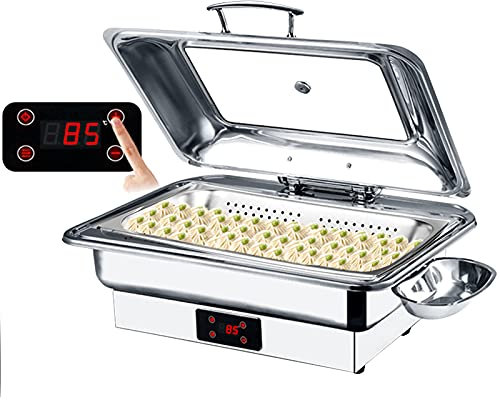 JUNNIU Scaldavivande Scaldavivande Piastre riscaldanti elettriche per Mantenere Il Cibo Caldo Server da Buffet Commerciale da 9 Litri con Coperchio visivo, Temperatura Regolabile da 30 ℃ a 90 ℃,
